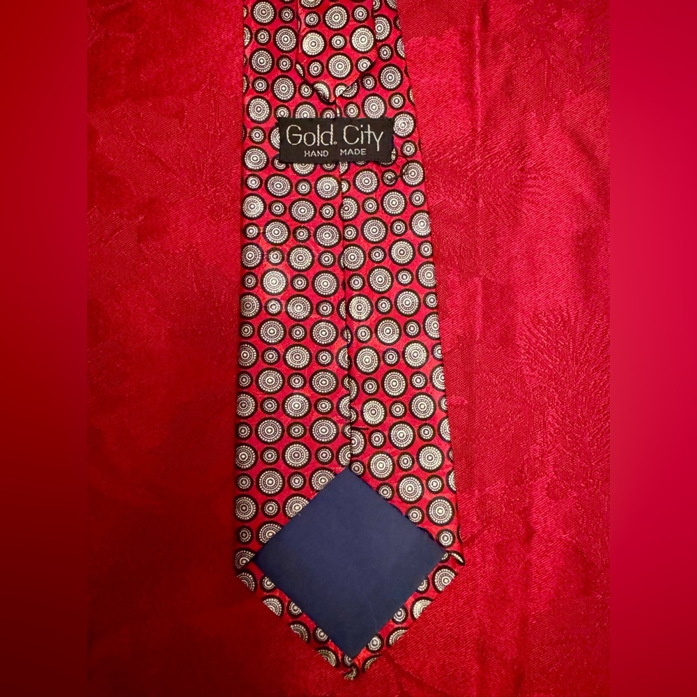 Handmade Red Gold City Silk Tie